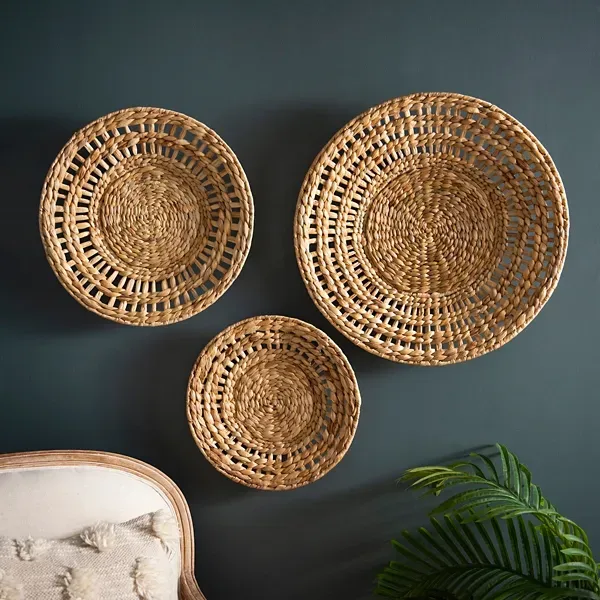 Kirklands Water Hyacinth Basket Wall Plaques, Set of 3 95545862 Kirklands Water Hyacinth Basket Wall Plaques, Set of 3 95545862 - Image 1