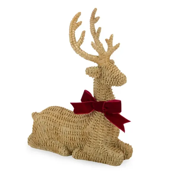 Kirklands Rattan Deer with Bow Figurine, 12-inch 41515222 Kirklands Rattan Deer with Bow Figurine, 12-inch 41515222 - Image 1