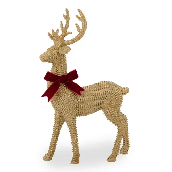 Kirklands Rattan Deer with Bow Figurine, 17-inch 43422696 Kirklands Rattan Deer with Bow Figurine, 17-inch 43422696 - Image 1