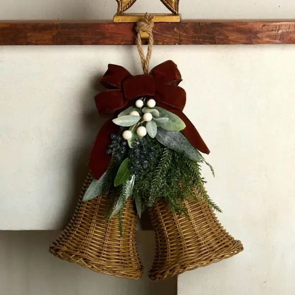 Kirklands Rattan Dual Bell with Greenery 65957545 Kirklands Rattan Dual Bell with Greenery 65957545 - Image 1
