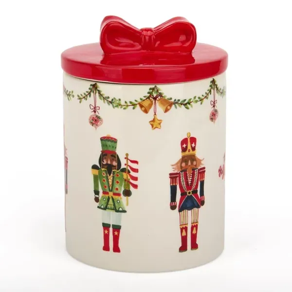 Kirklands Jolly Nutcracker Bow Lid Canister 56557154 Kirklands Jolly Nutcracker Bow Lid Canister 56557154 - Image 1