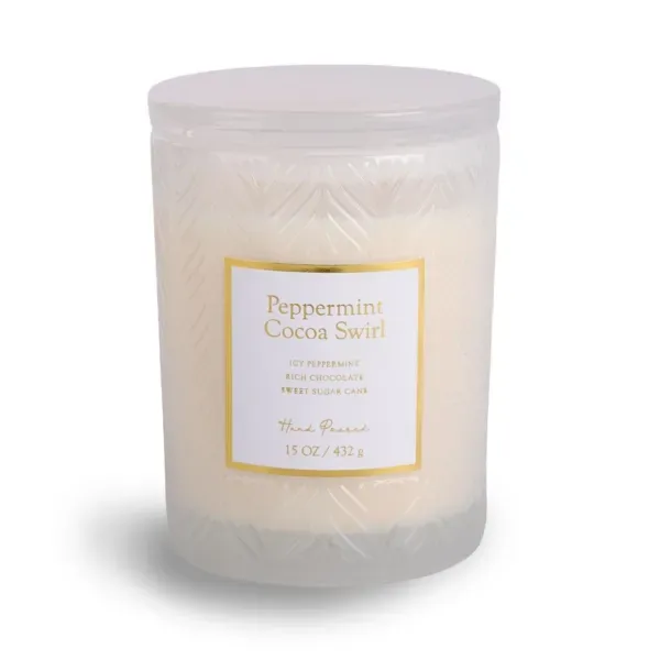Kirklands Peppermint Cocoa Swirl 15oz Embossed Candle Jar 65312497 Kirklands Peppermint Cocoa Swirl 15oz Embossed Candle Jar 65312497 - Image 1