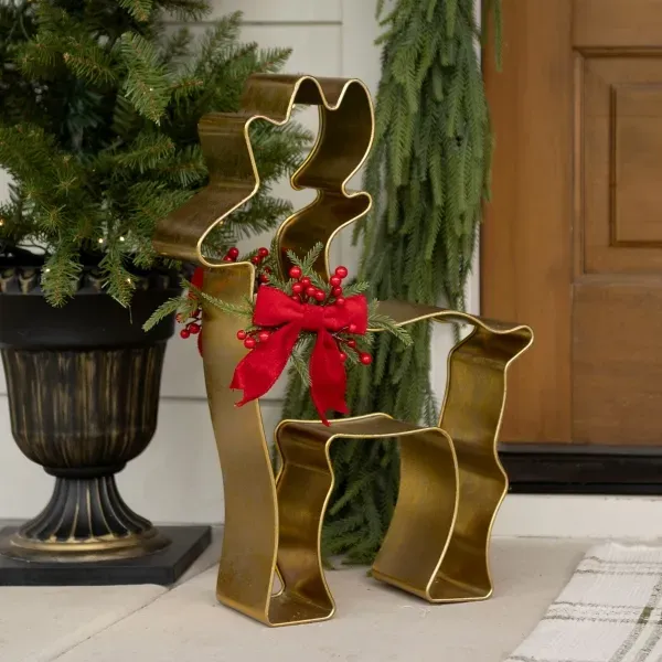 Kirklands Gold Deer with Bow Outdoor Statue, 30 in. 68947537 Kirklands Gold Deer with Bow Outdoor Statue, 30 in. 68947537 - Image 1
