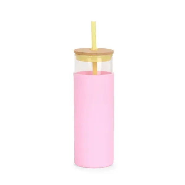 Kirklands Glass Tumbler with Pink Silicone Sleeve 34965369 Kirklands Glass Tumbler with Pink Silicone Sleeve 34965369 - Image 1