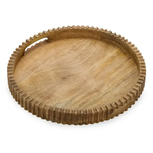 Kirklands Round Mango Wood Carved Edge Tray 83371555 Kirklands Round Mango Wood Carved Edge Tray 83371555 - Image 1