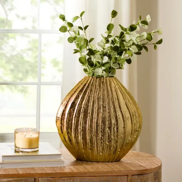 Kirklands Gold Ribbed Metal Vase, 14.5 in. 66972941 Kirklands Gold Ribbed Metal Vase, 14.5 in. 66972941 - Image 1