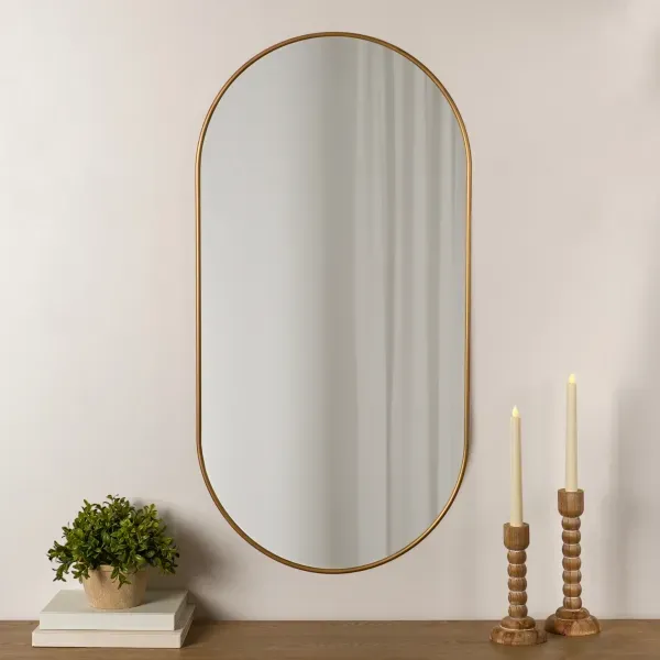 Kirklands Oblong Antique Brass Nouveau Linear Wall Mirror 32358234 Kirklands Oblong Antique Brass Nouveau Linear Wall Mirror 32358234 - Image 1