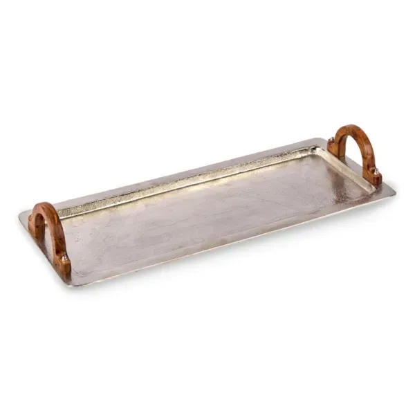 Kirklands Gray Nickel Tray with Wooden Handles, 22 in. 67714384 Kirklands Gray Nickel Tray with Wooden Handles, 22 in. 67714384 - Image 1