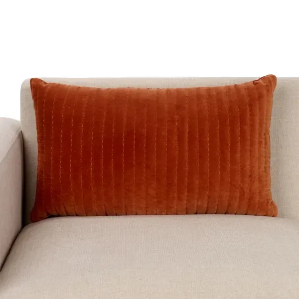 Kirklands Orange Quilted Velvet Oblong Pillow, 26 in. 69749226 Kirklands Orange Quilted Velvet Oblong Pillow, 26 in. 69749226 - Image 1