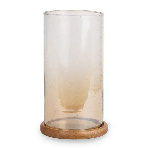Kirklands Seeded Glass Hurricane with Wood Base, 12.2 in. 94156233 Kirklands Seeded Glass Hurricane with Wood Base, 12.2 in. 94156233 - Image 1