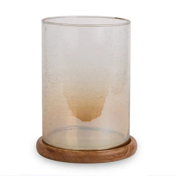 Kirklands Seeded Glass Hurricane with Wood Base, 9.4 in. 59335354 Kirklands Seeded Glass Hurricane with Wood Base, 9.4 in. 59335354 - Image 1